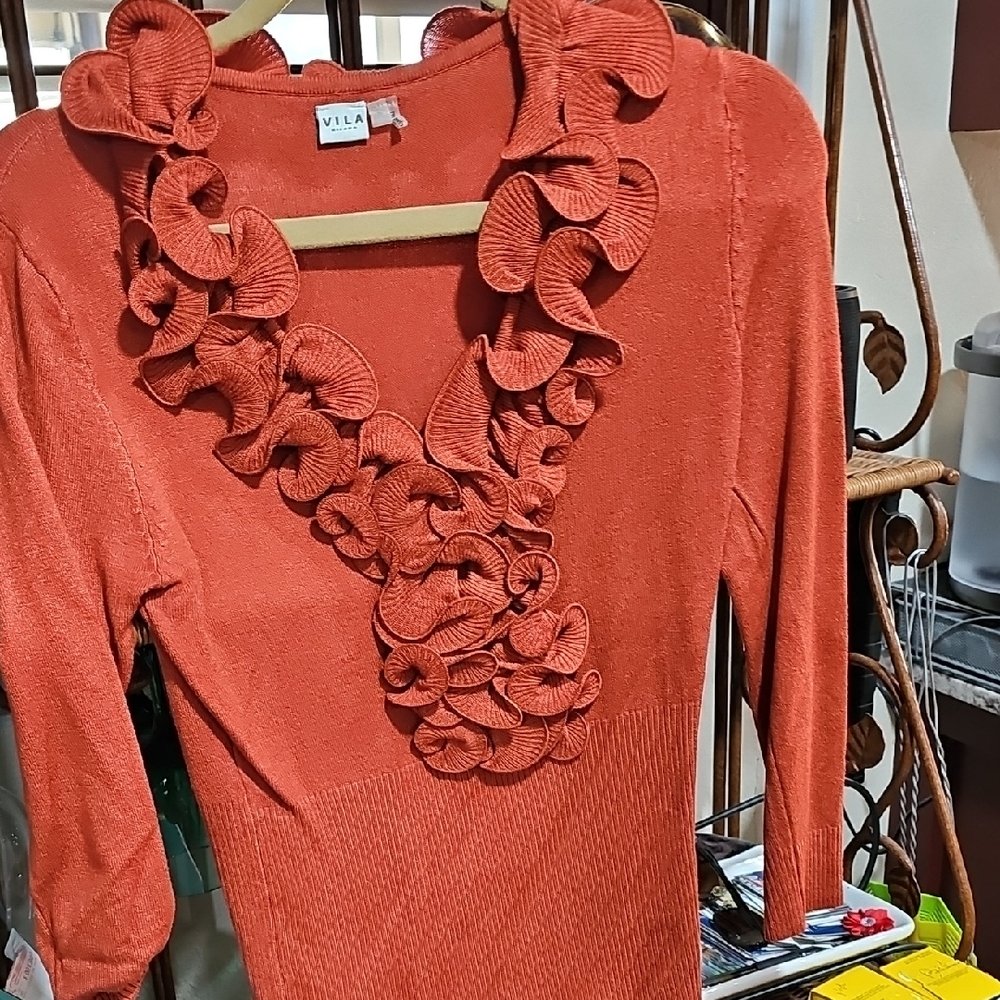VILA Coral Knit Top with Ruffle Details